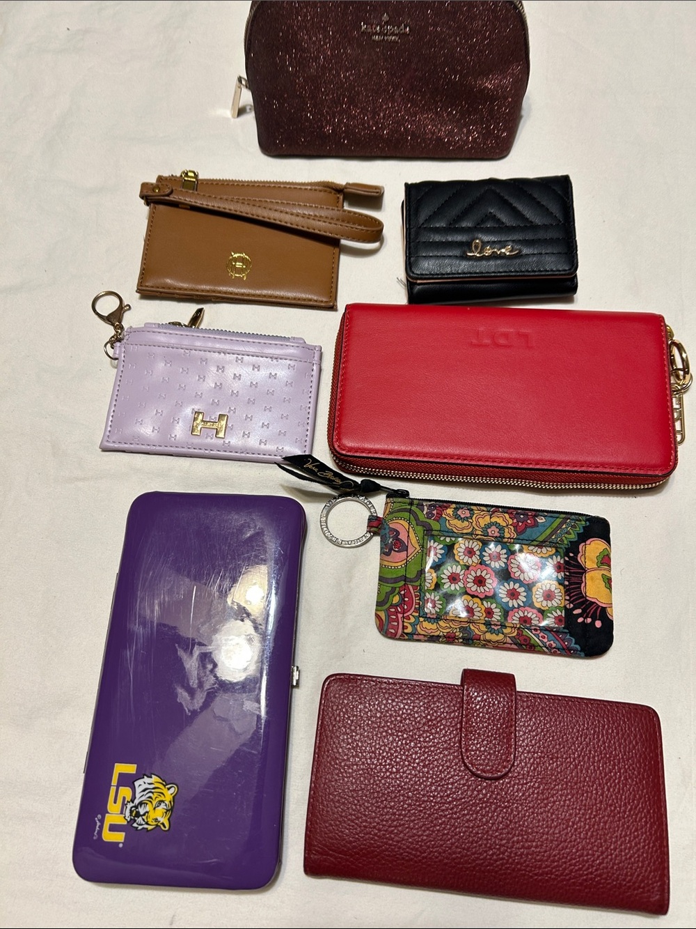 Assorted Red Leather Zip Wallet - Brand Unknown 8 pc